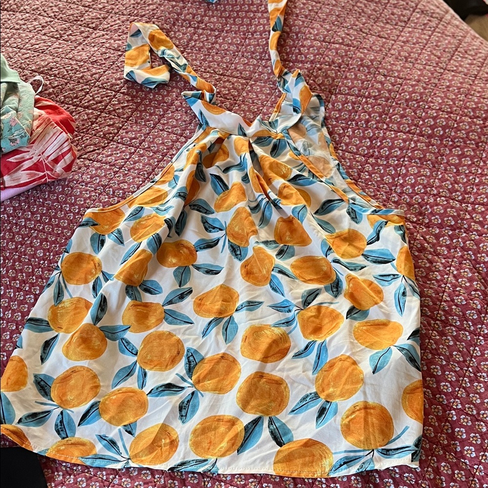 SHEIN White Halter Camisole with Orange Fruit Print